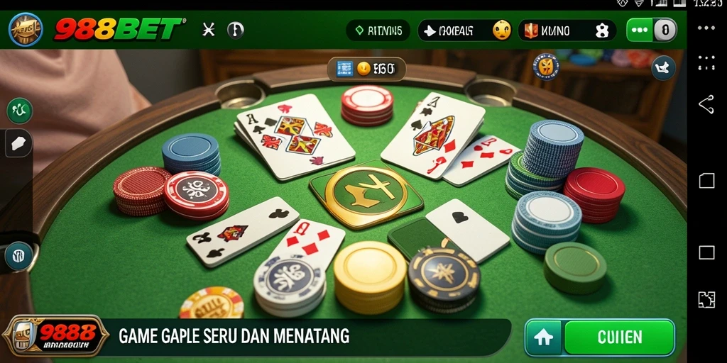 Screenshot gameplay 988BET yang menampilkan aksi Gaple yang seru.