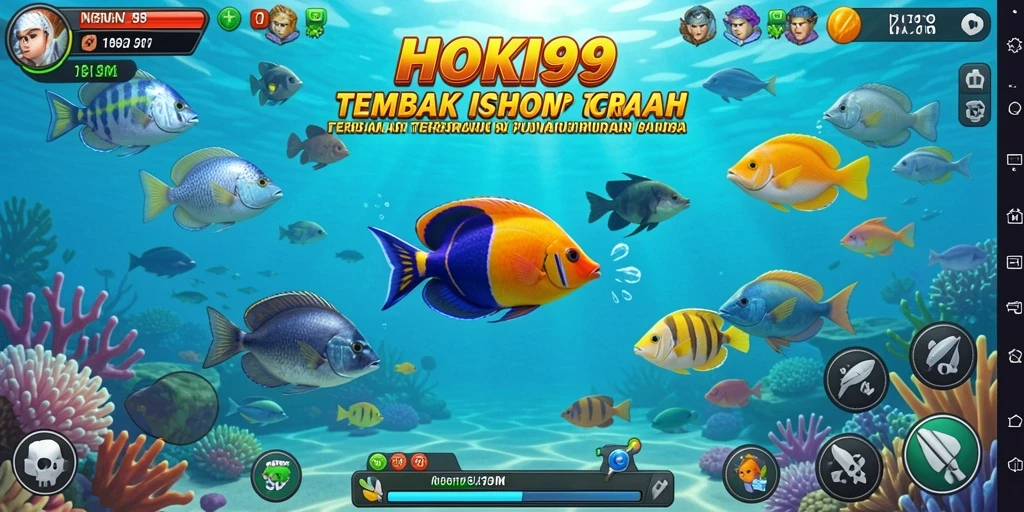 Gameplay seru HOKI99 dengan ikan berwarna-warni yang dapat ditembak.
