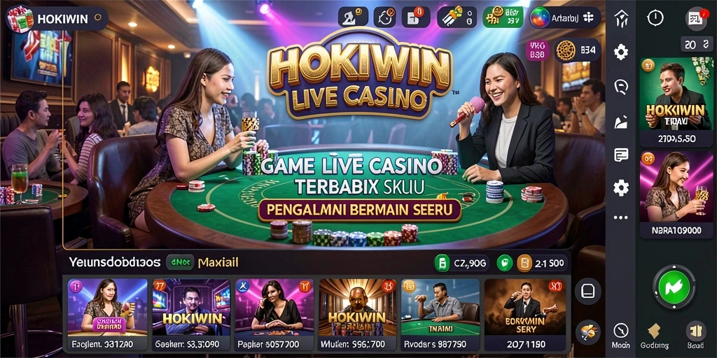Screenshot HOKIWIN menampilkan dealer live dan meja permainan yang menarik.
