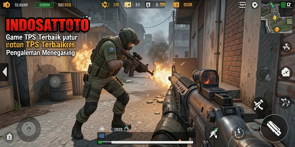 Tampilan seru gameplay INDOSATTOTO dalam pertempuran TPS.