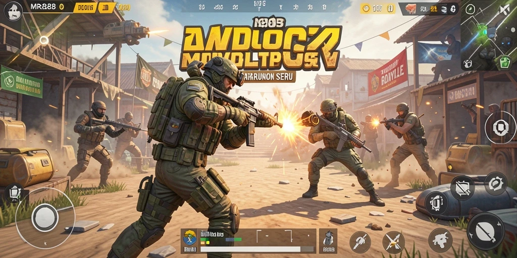 Screenshot MR888 menunjukkan pertempuran seru di arena Battle Royale.