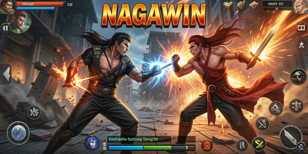 Tampilan aksi pertarungan yang mendebarkan dalam NAGAWIN.