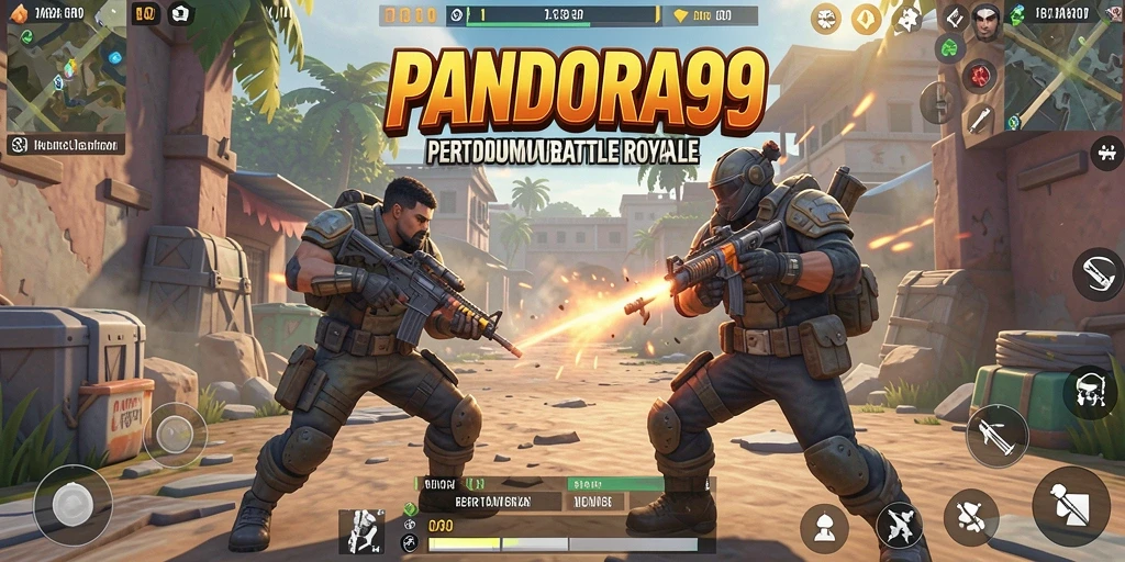 Screenshot gameplay Battle Royale PANDORA99 menampilkan aksi seru di arena.