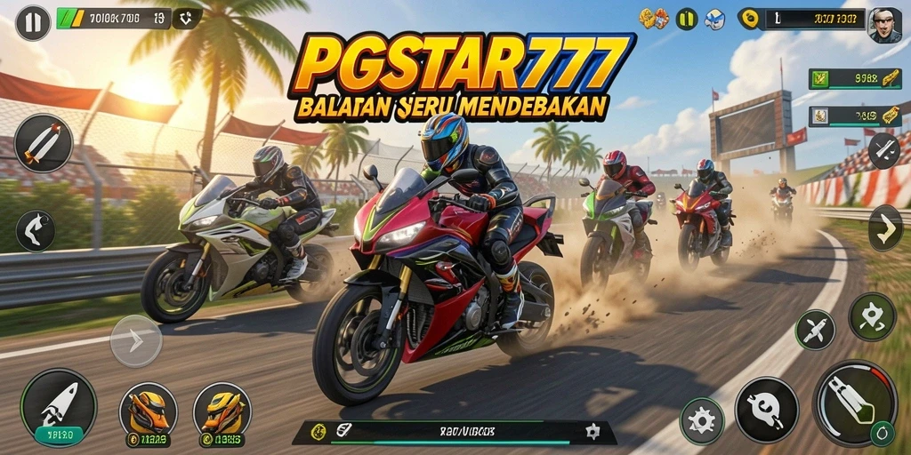 Tampilan gameplay PGSTAR777 dengan balapan motor mendebarkan.