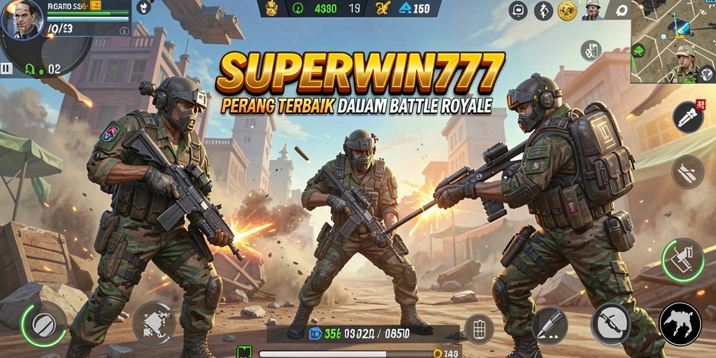 Screenshot SUPERWIN777 menampilkan aksi intens dalam pertempuran Battle Royale.